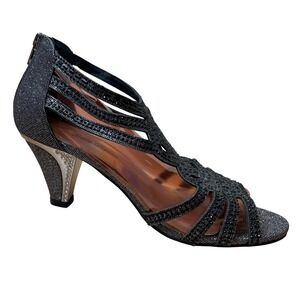 Bella Hanna Women's Black Sparkle Rhinestone Heels Sandals Size 8